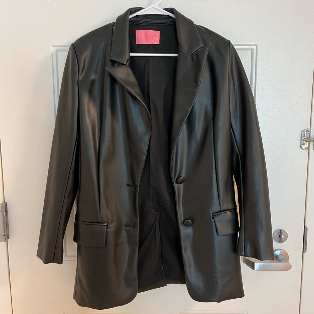 Black Women's Faux Leather Blazer